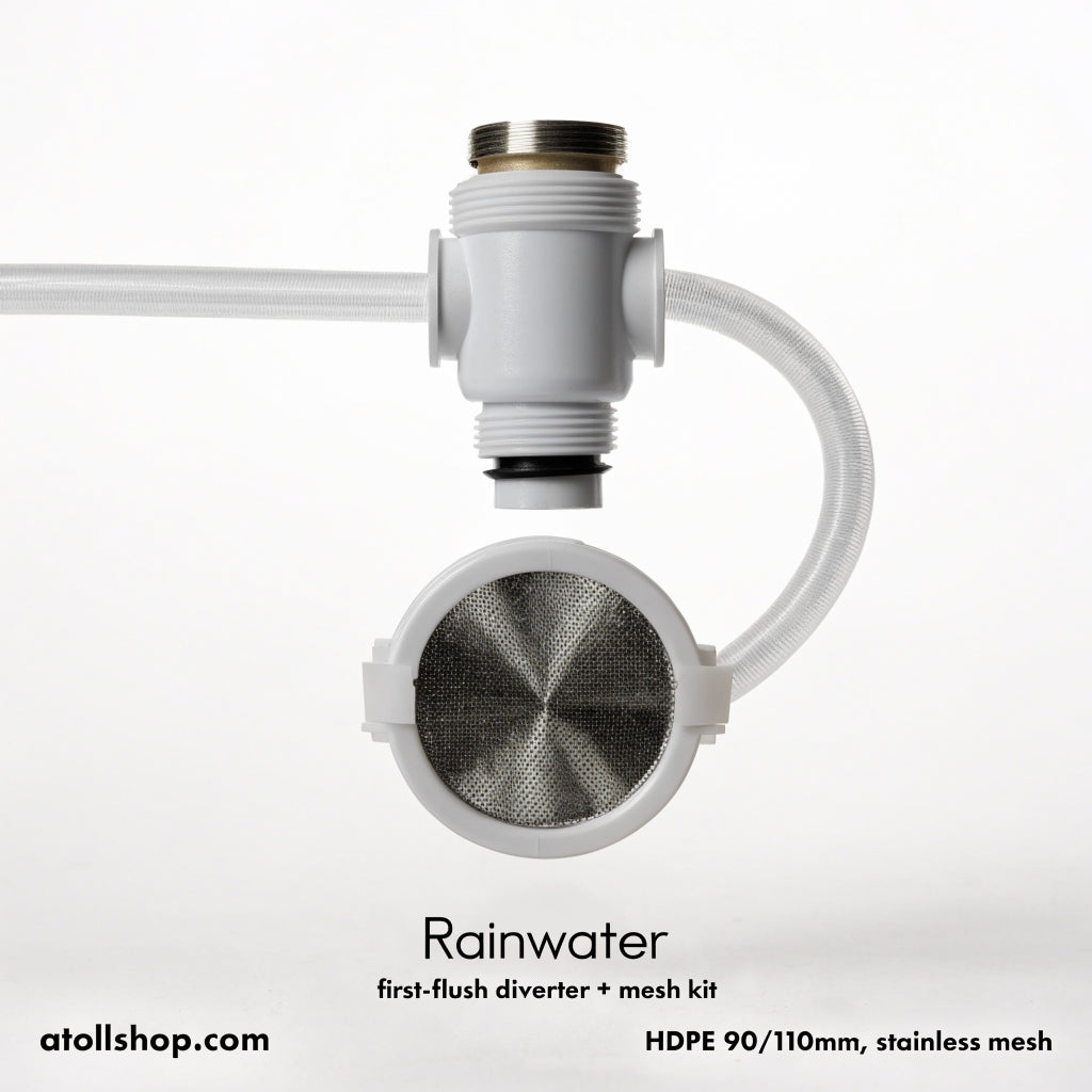 Rainwater first-flush diverter + mesh kit