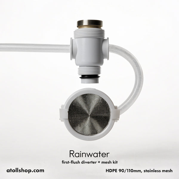Rainwater first-flush diverter + mesh kit