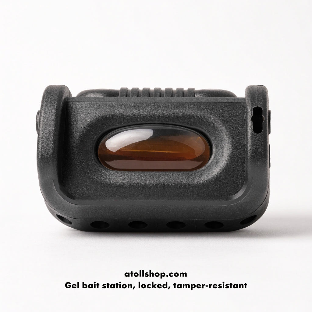 Gel bait station, locked, tamper-resistant