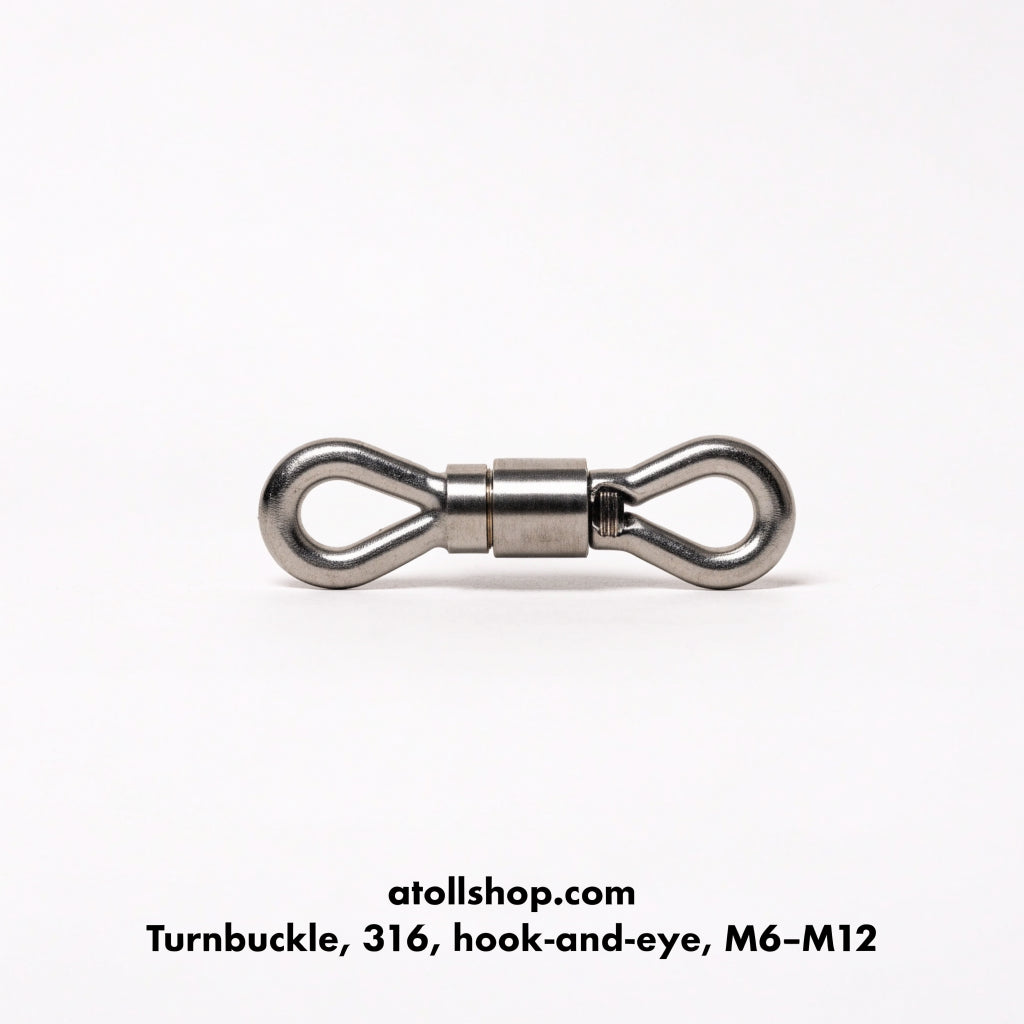 Turnbuckle, 316, hook-and-eye, M6–M12