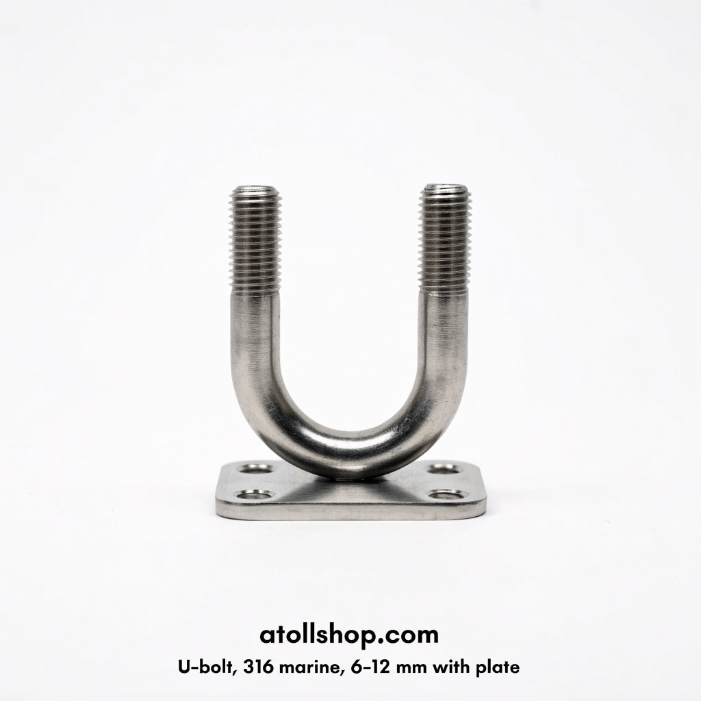 U-bolt, 316 marine, 6–12 mm with plate