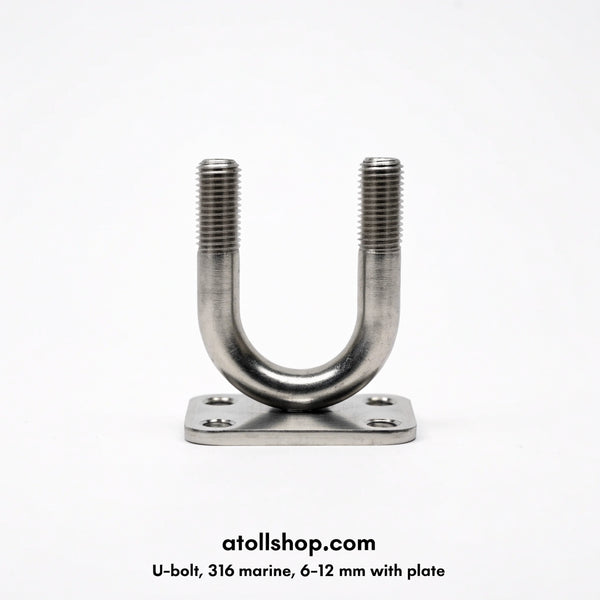U-bolt, 316 marine, 6–12 mm with plate