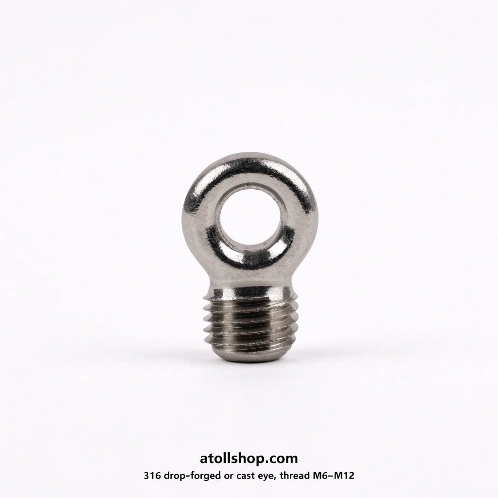 Marine eye plate / eye nut, 316, 6–12 mm