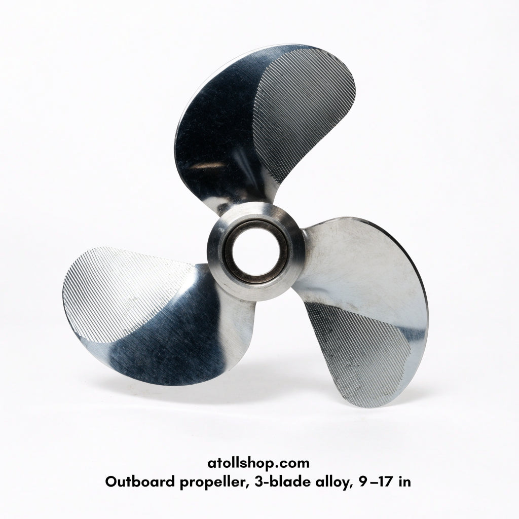Outboard propeller, 3-blade alloy, 9–17 in, pitch by key