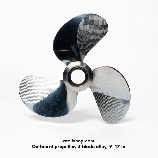 Outboard propeller, 3-blade alloy, 9–17 in, pitch by key
