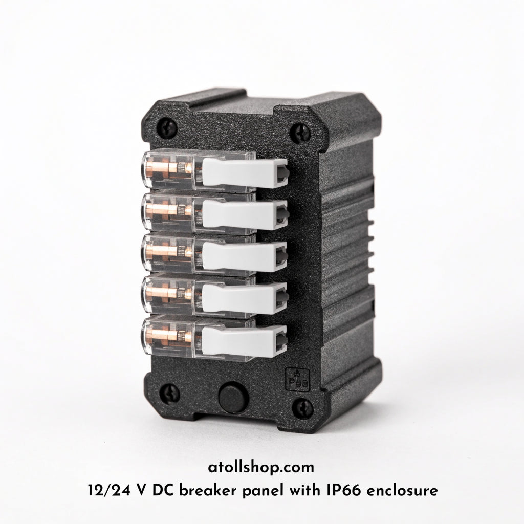 12/24 V DC breaker panel with IP66 enclosure, 6-way
